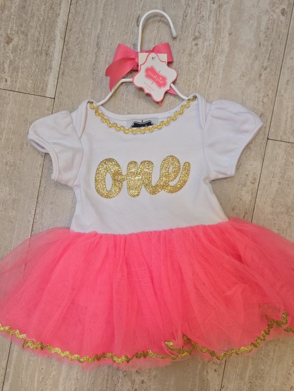 Mudpie Pink Tulle 'One' Birthday Onesie Dress
